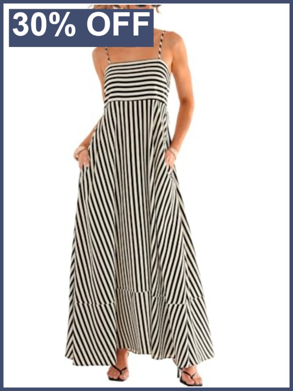 Women's CUPSHE Square Neck Striped Sleeveless Cami Maxi Dress with Pockets